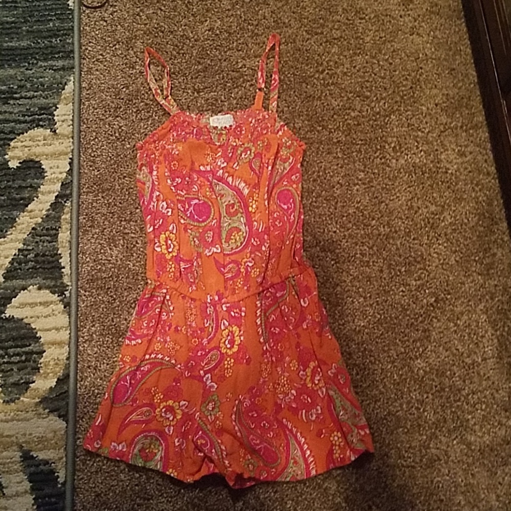 Girls size 7/8 orange detailed romper